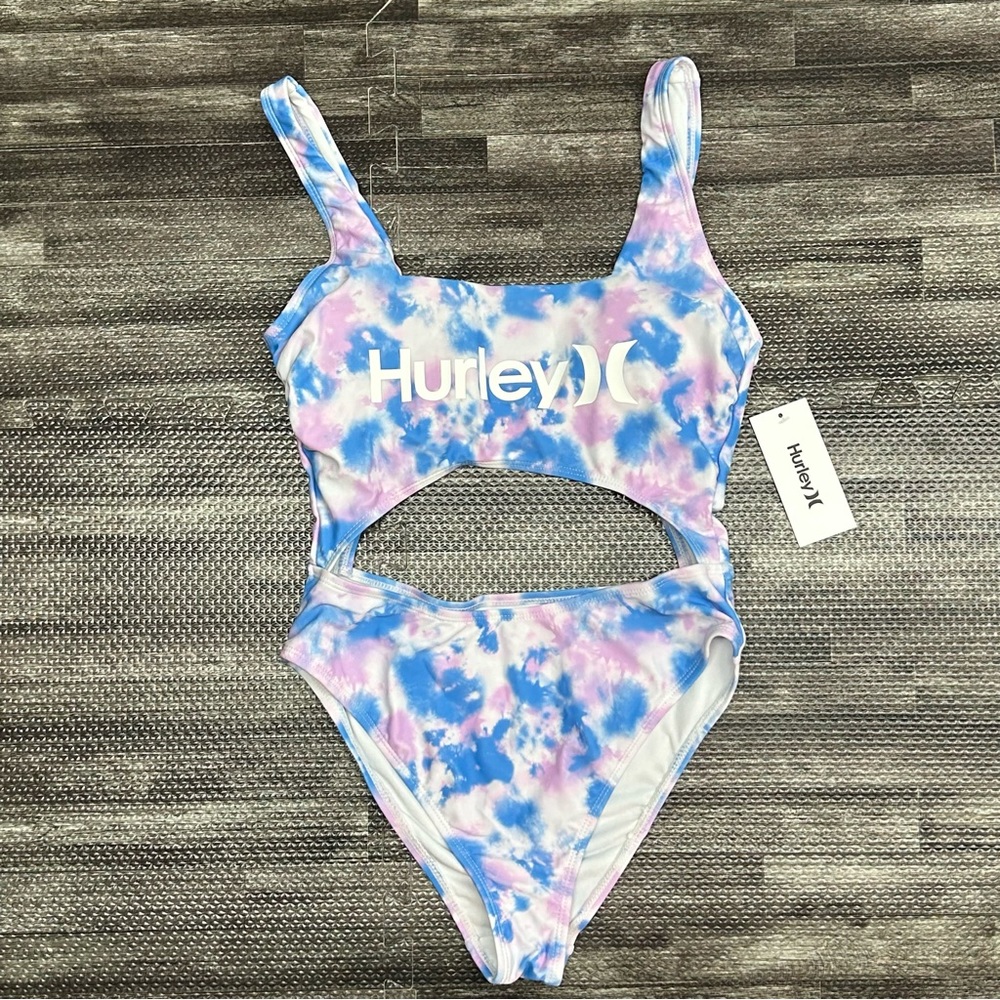 NWT Women’s Size Medium Hurley Blue & Purple Tie Dye Monokini Logo Swimsuit
